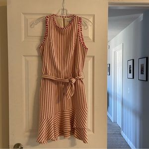 Cream dress with red stripes. Size small. NWOT